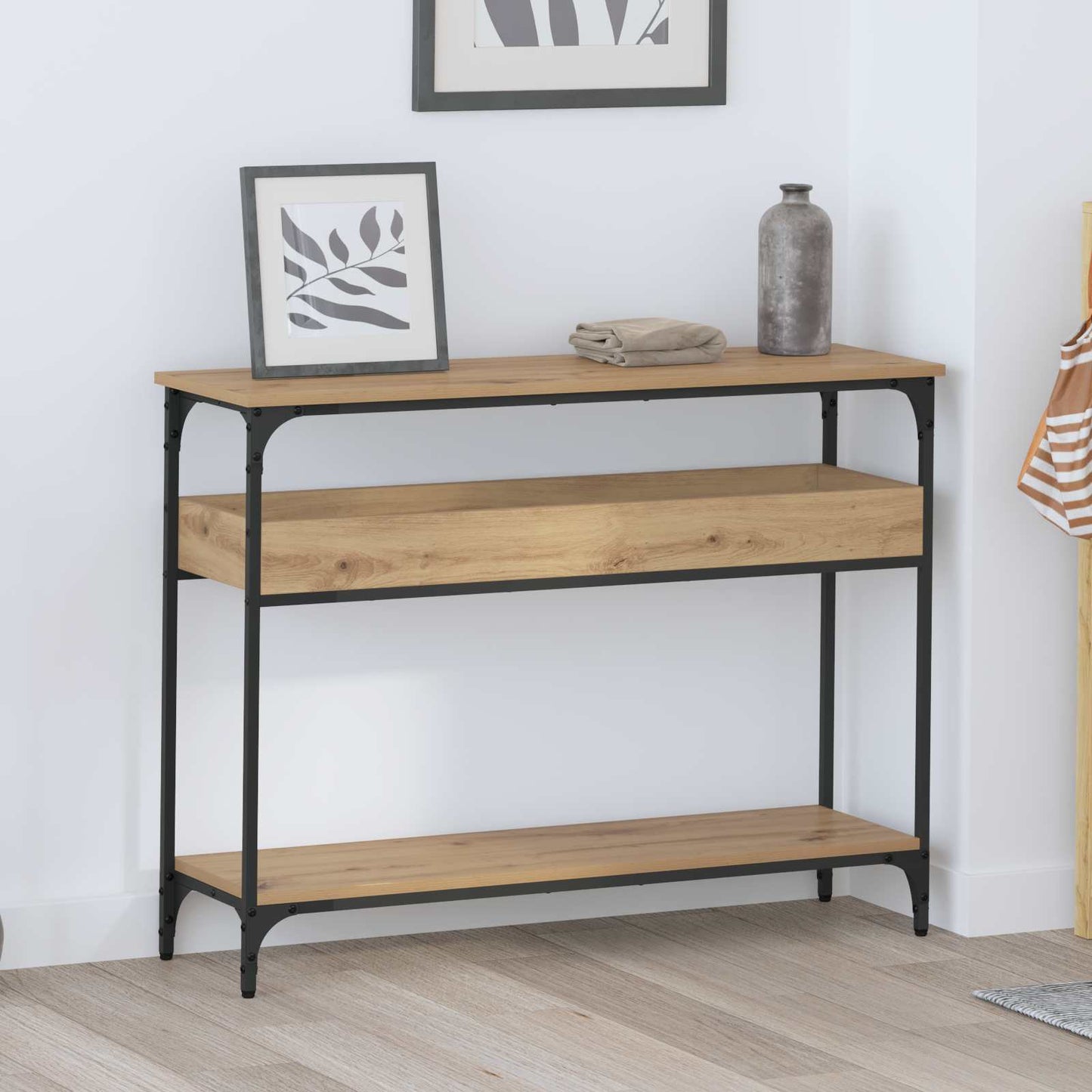 Konzolasztal kézműves tölgy 100 x 29 x 75 cm Faanyag