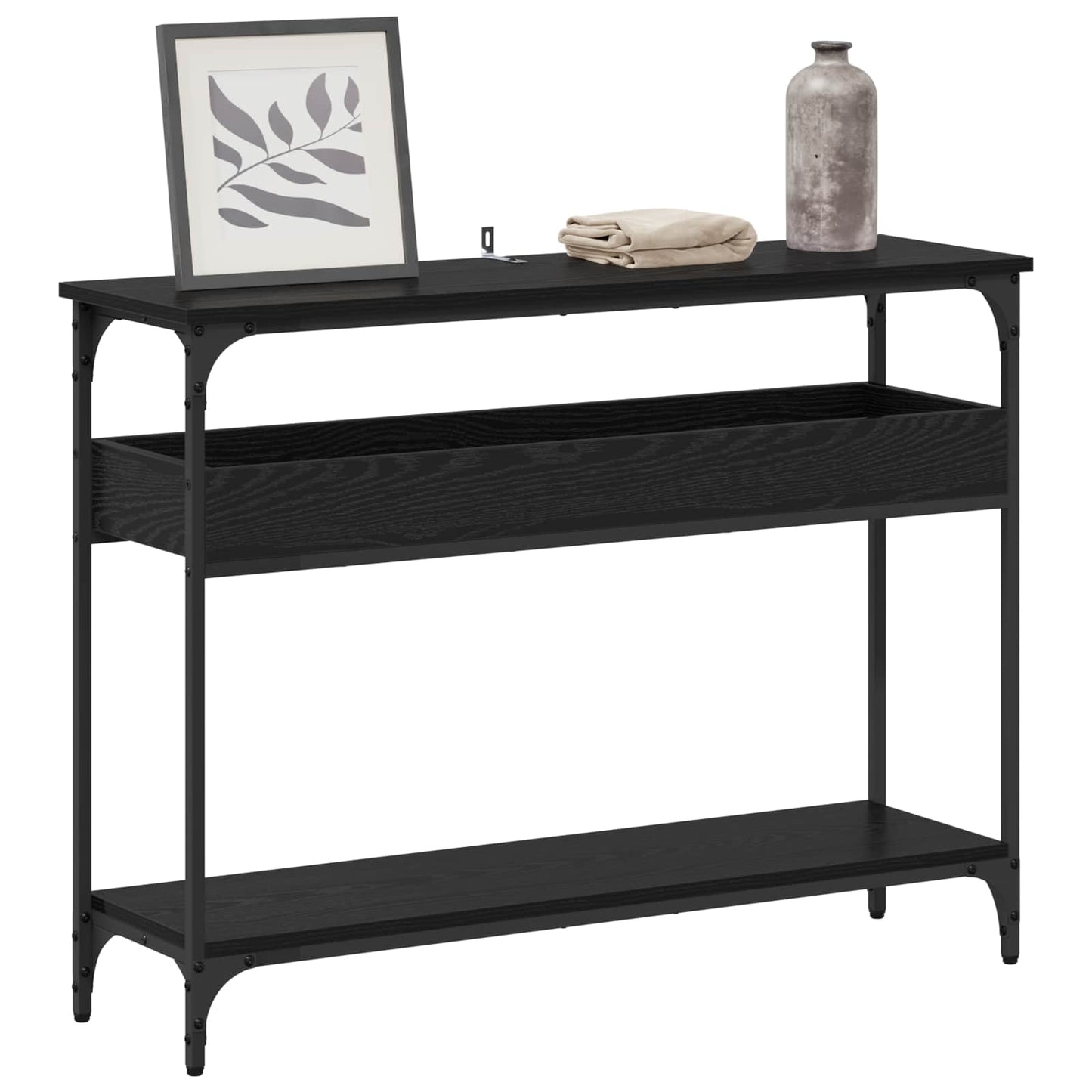 Konzolasztal polcokkal Musta tammi 100 x 29 x 75 cm Faanyag