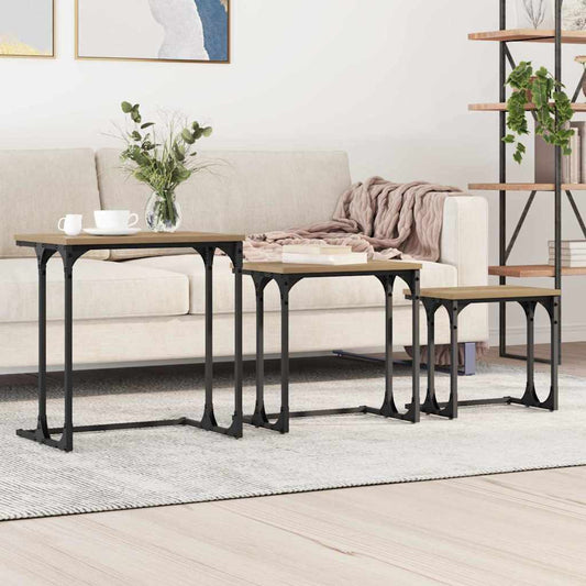Fészkelt Kávézó Asztal 3 pcs kézműves tölgy Faanyag