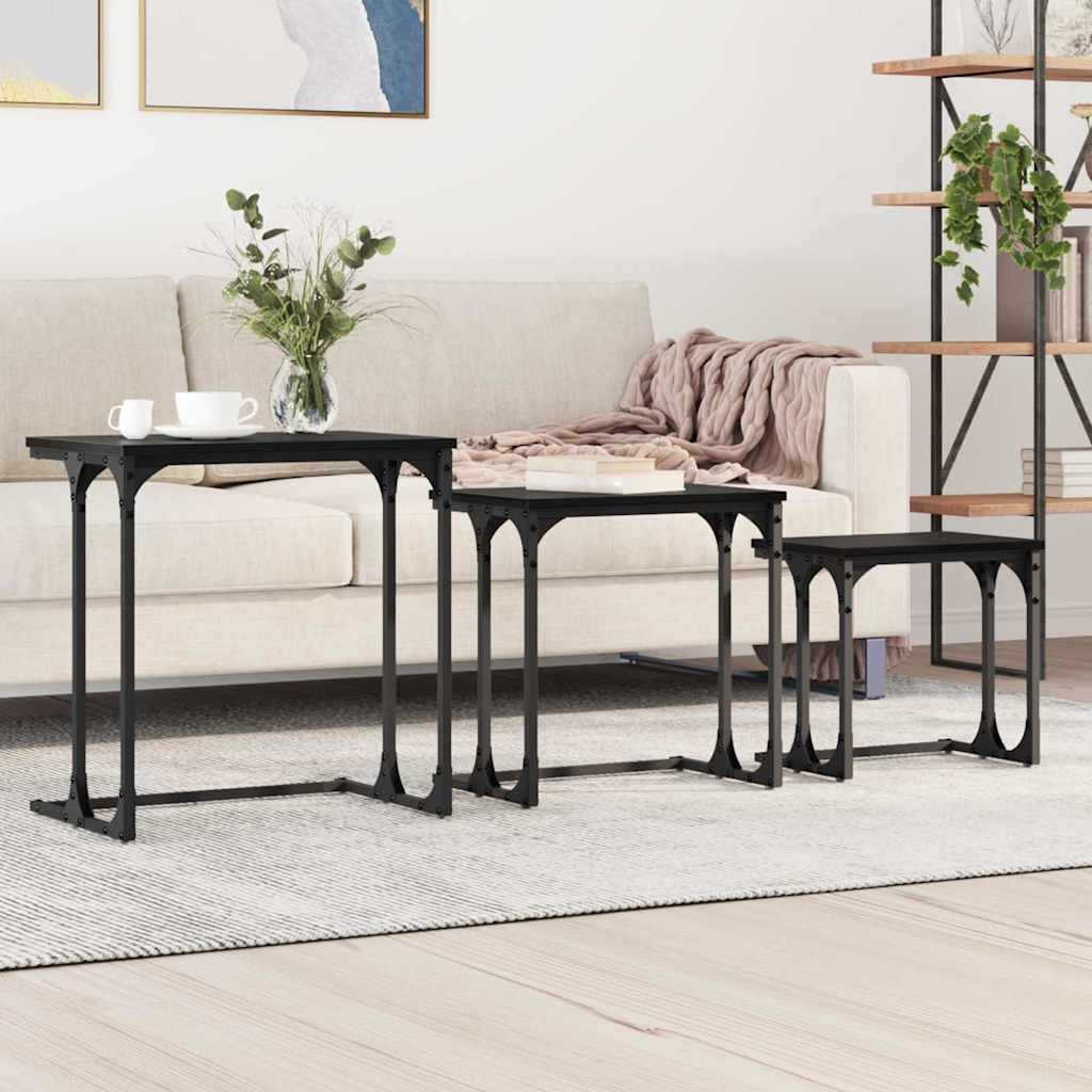 Fészkelt Kávézó Asztal 3 pcs Musta tammi Faanyag