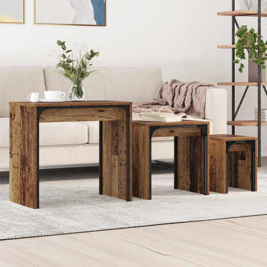 Dohányzóasztal 3 pcs Öreg fa Faanyag