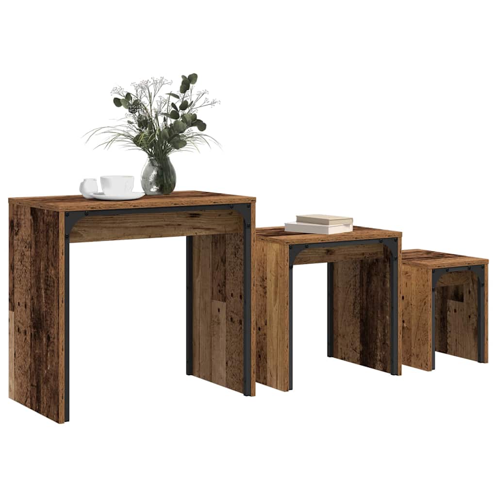 Dohányzóasztal 3 pcs Öreg fa 60 x 35 x 56 cm Szerelt fa