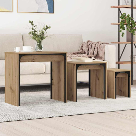 Dohányzóasztal 3 pcs Artisan tölgy Faanyag