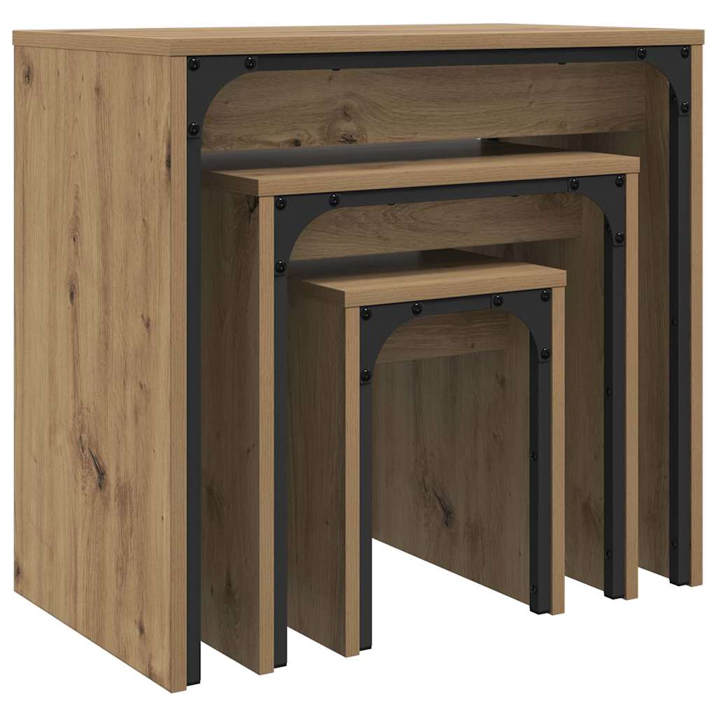 Dohányzóasztal 3 pcs Artisan tölgy 60 x 35 x 56 cm Szerelt fa
