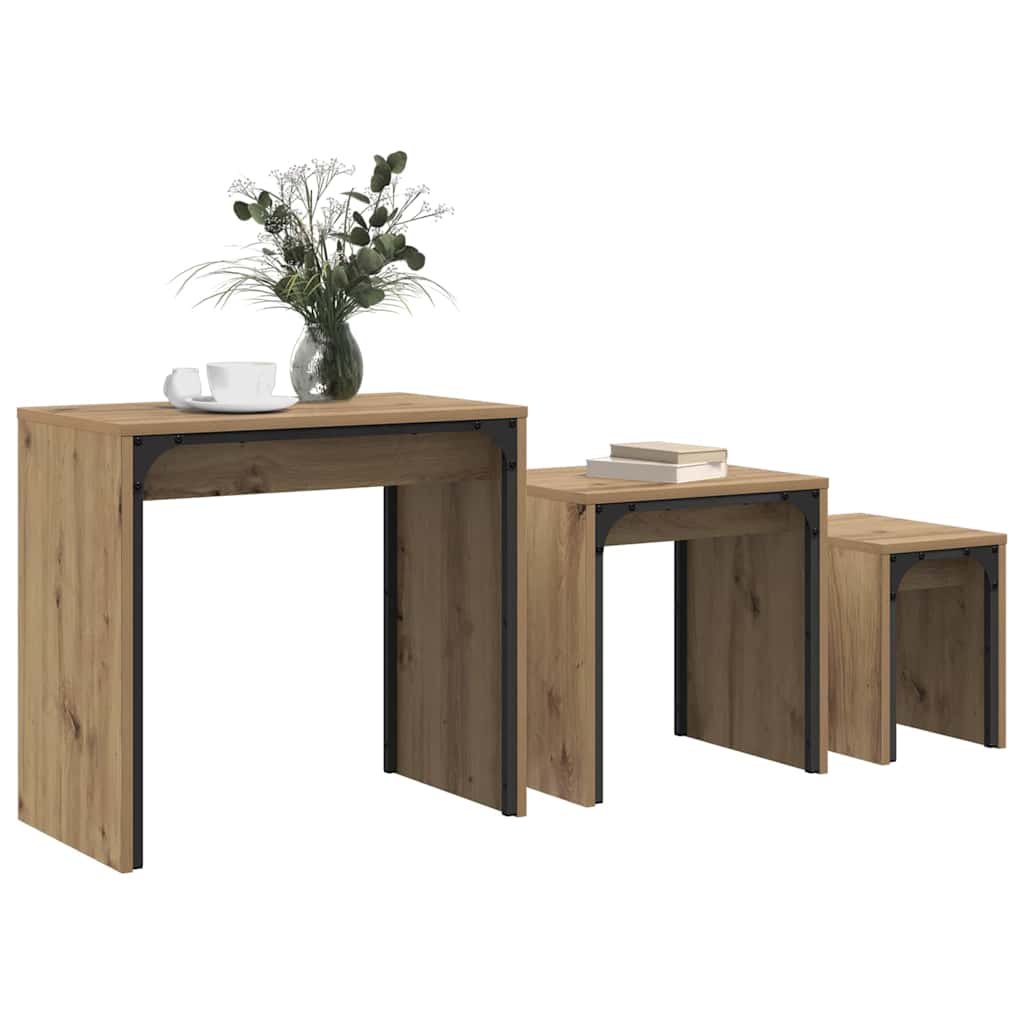 Dohányzóasztal 3 pcs Artisan tölgy 60 x 35 x 56 cm Szerelt fa