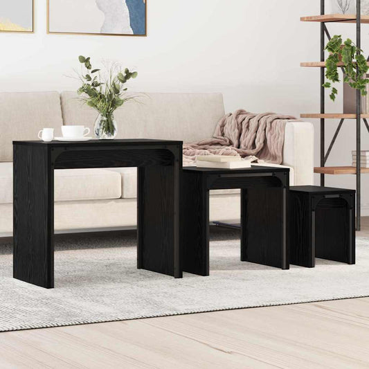 Dohányzóasztal 3 pcs Fekete tölgy Faanyag