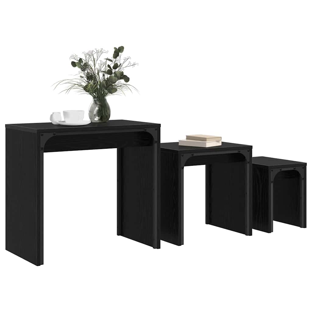 Dohányzóasztal 3 pcs Fekete tölgy 60 x 35 x 56 cm Szerelt fa