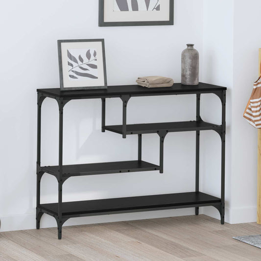 Konzolasztal polcokkal Fekete tölgy 100 x 30 x 75 cm Faanyag