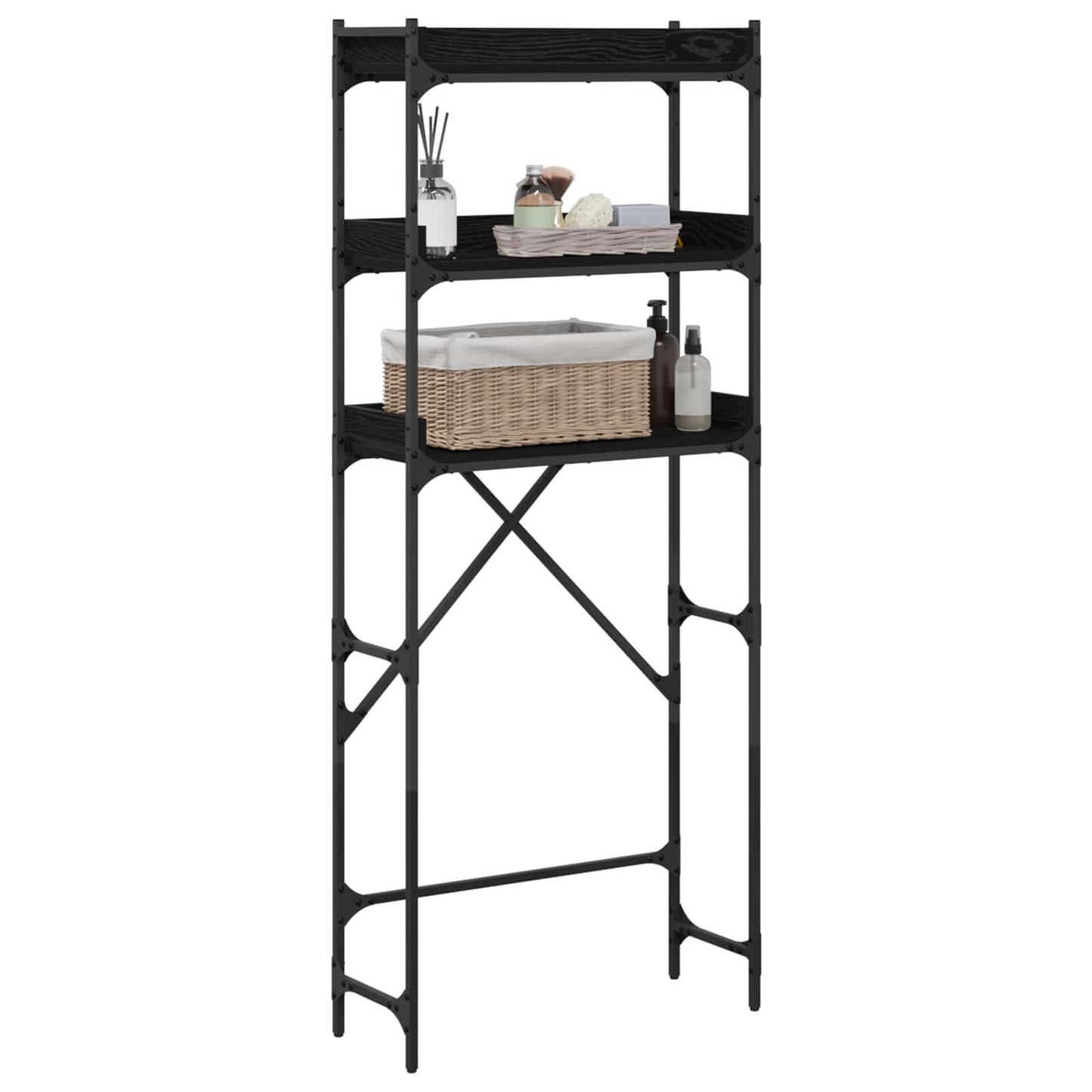 Mosógép polc polcokkal Fekete 0ak 67 x 25 x 163 cm Szerelt Fa