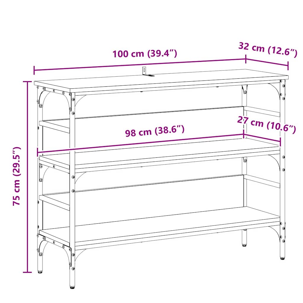 Konzolasztal polcokkal Öreg fa 100 x 32 x 75 cm Faanyag