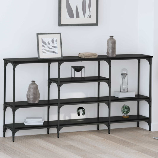 Konzolasztal polcokkal Musta tammi 160 x 29 x 80 cm Faanyag
