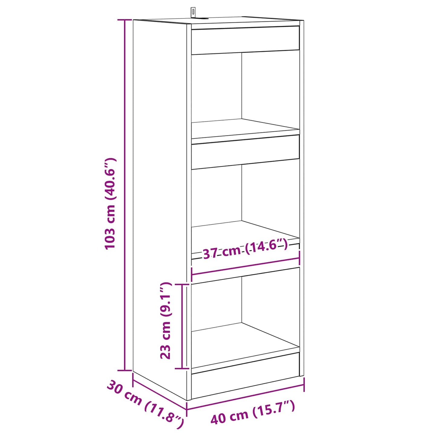 Könyvespolc 3 szintes 40 x 30 x 103 cm Szerelt Fa Régi fa