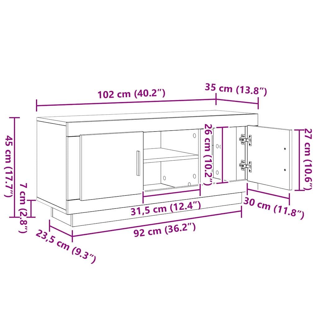 TV szekrény 102 x 35 x 45 cm Öreg fa Szerelt Fa