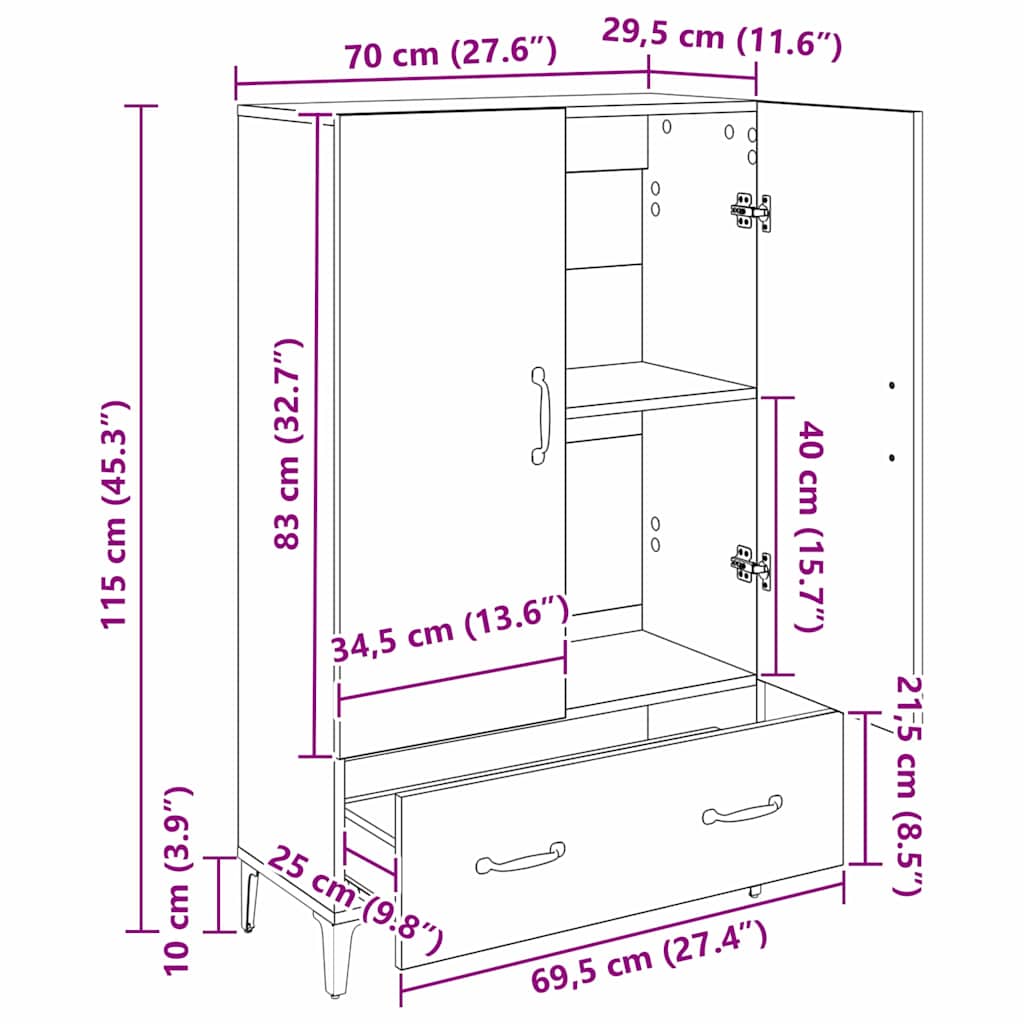 Magasfiú Fekete tölgy 70 x 31 x 115 cm Műszaki fa és vas