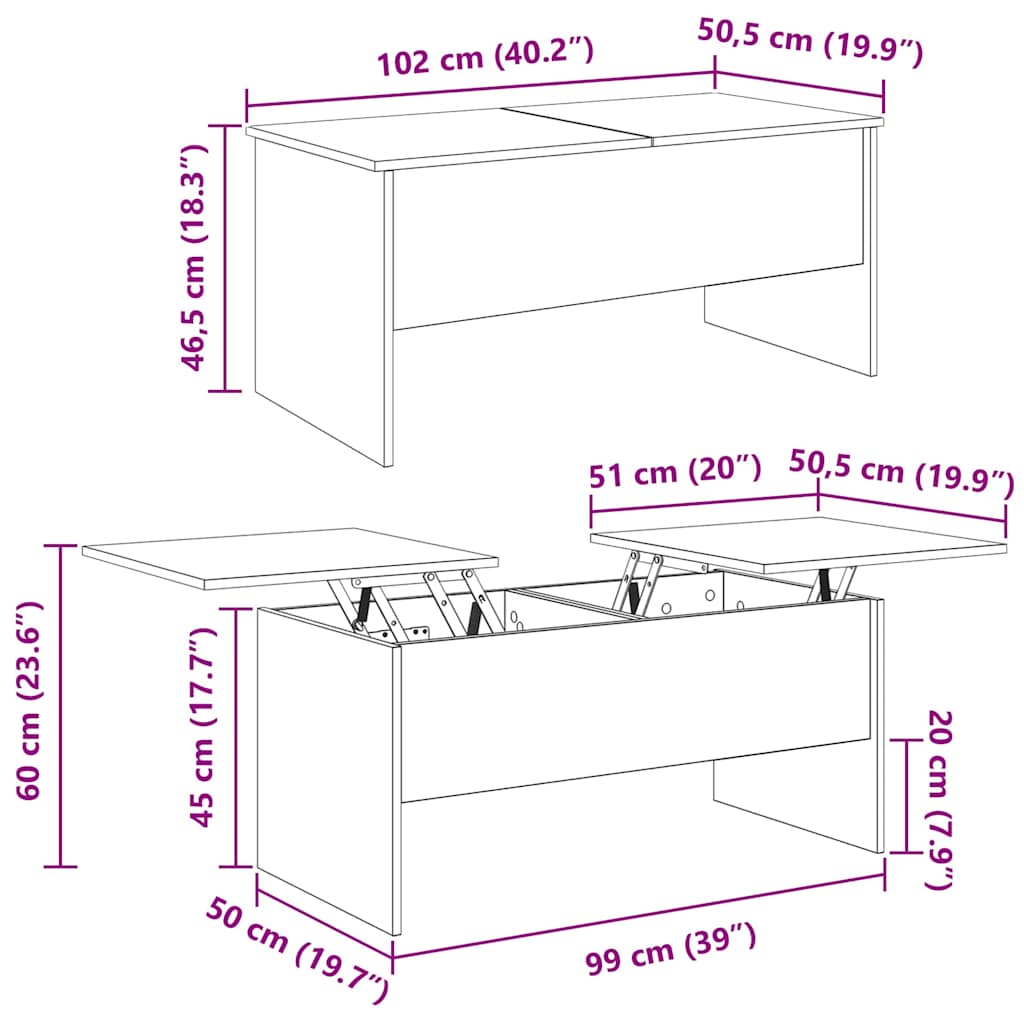Dohányzóasztal Öreg fa 102 x 50,5 x 46,5 cm Szerelt Fa