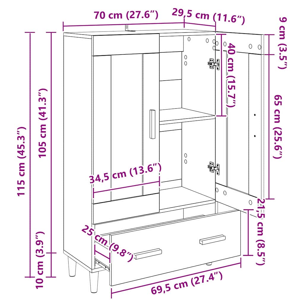 Magasfiú Öreg fa 70 x 31 x 115 cm Szerelt Fa