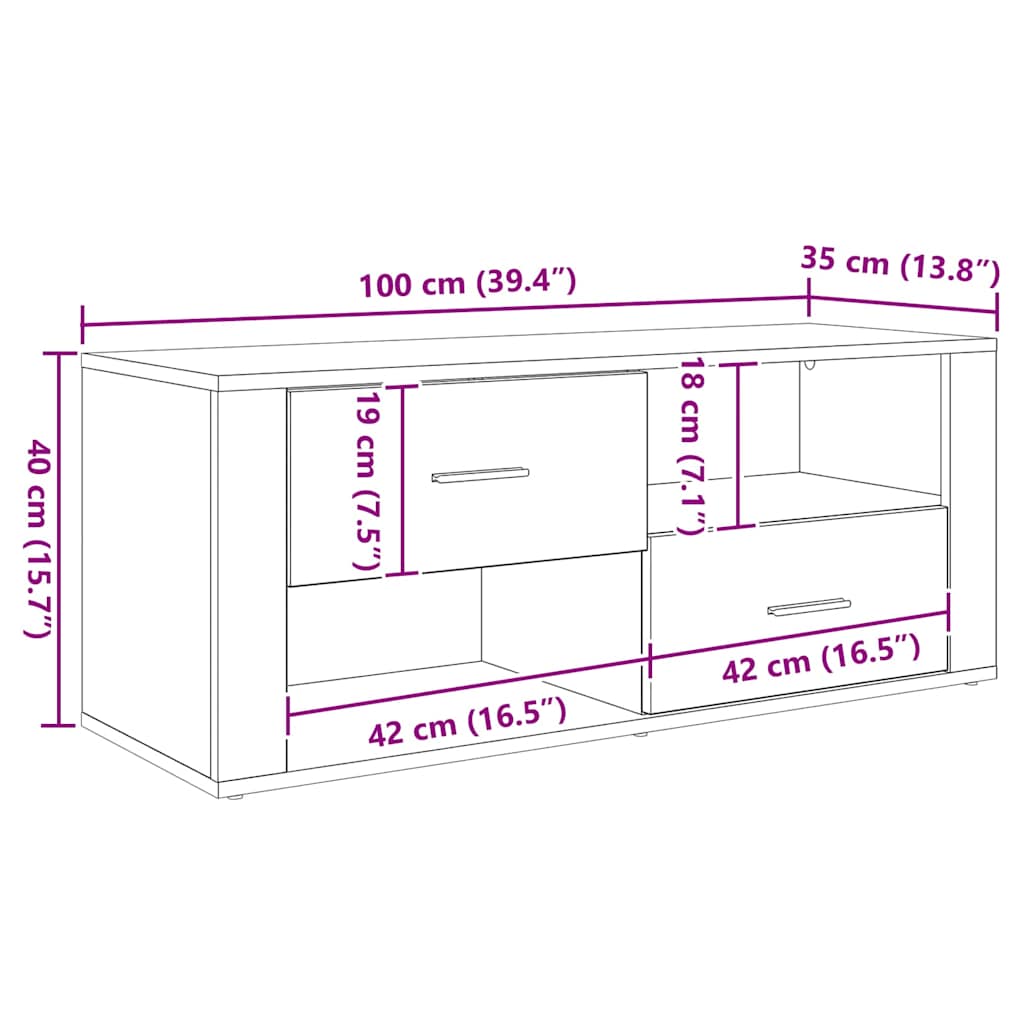 TV szekrény 100 x 35 x 40 cm Öreg fa Szerelt Fa