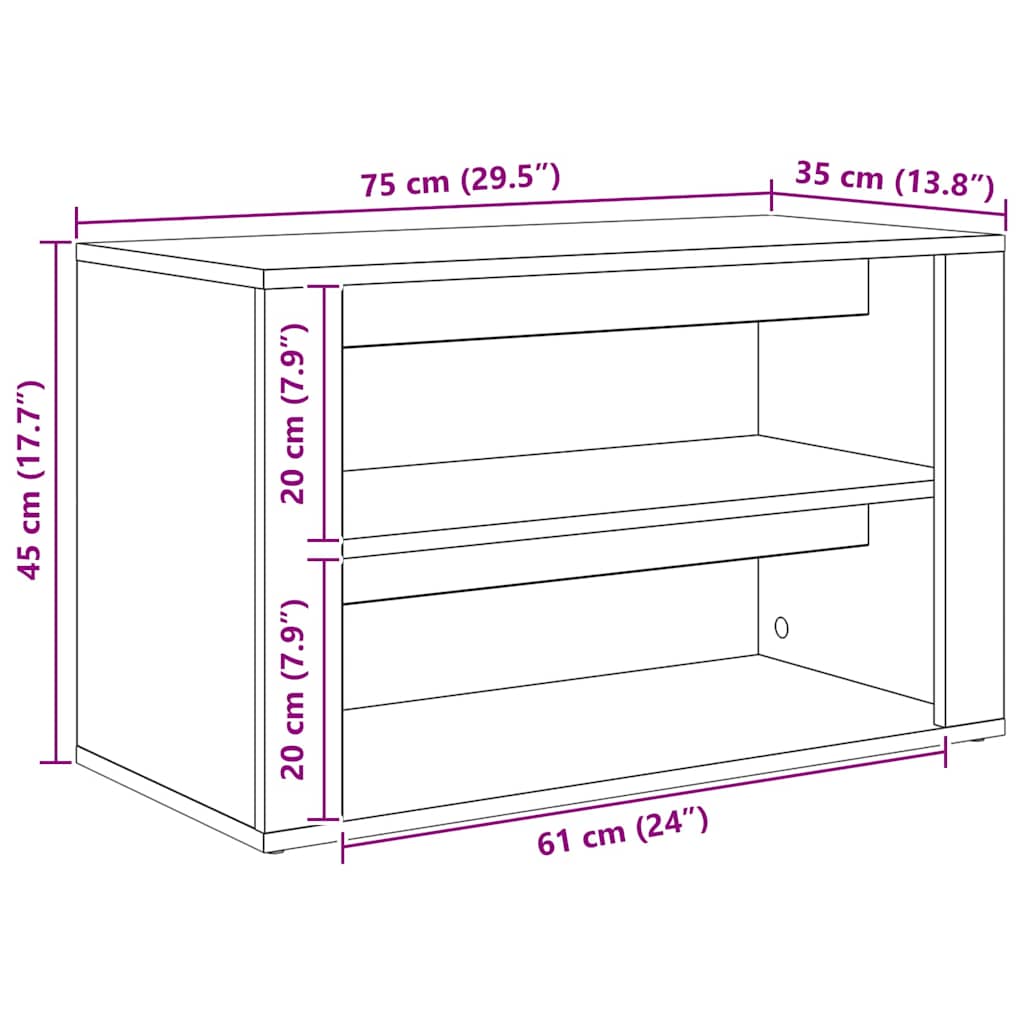Cipőtartó 75 x 35 x 45 cm Szerelt Fa kézműves tölgy