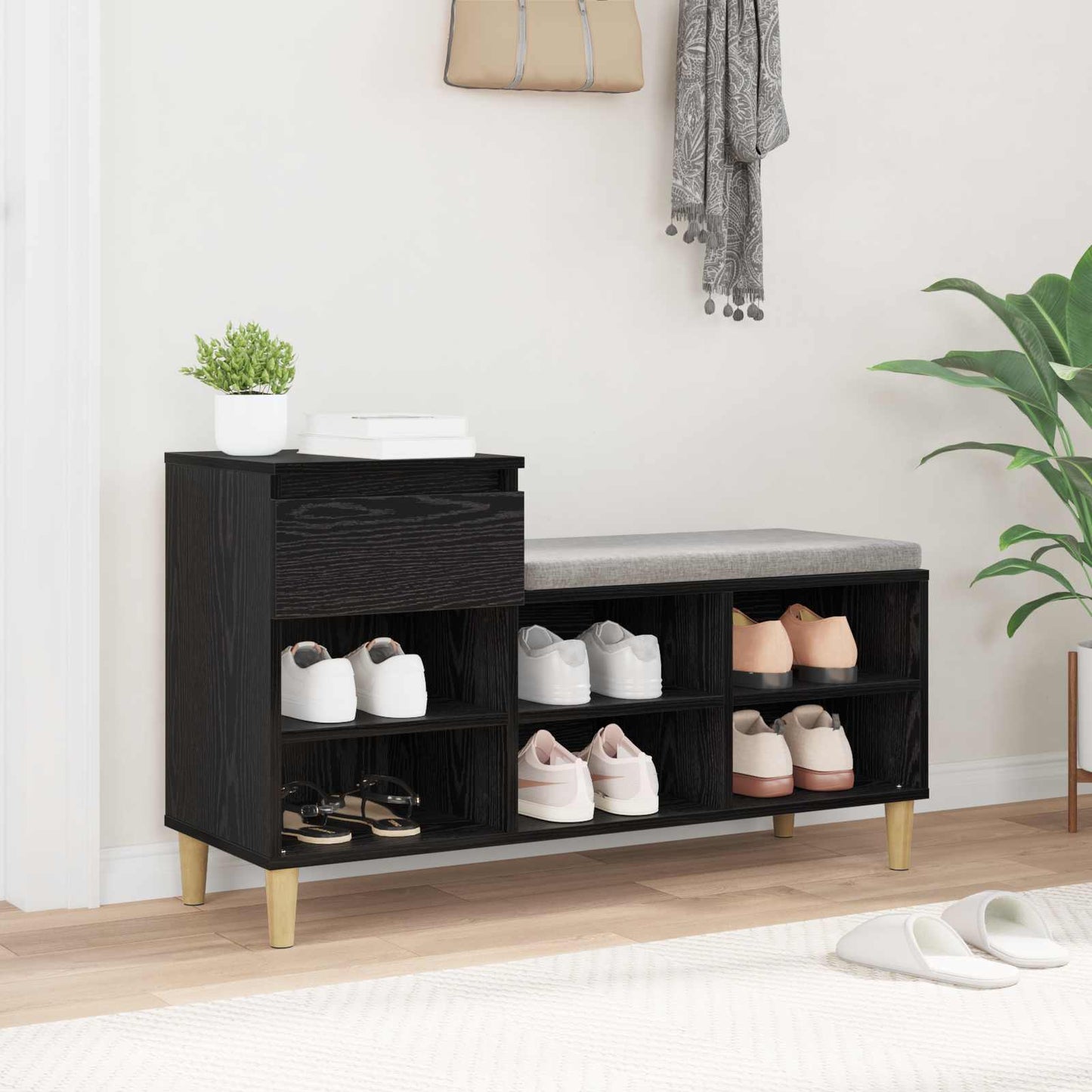 Cipőszekrény 102 x 36 x 60 cm Szerelt Fa Fekete tölgy
