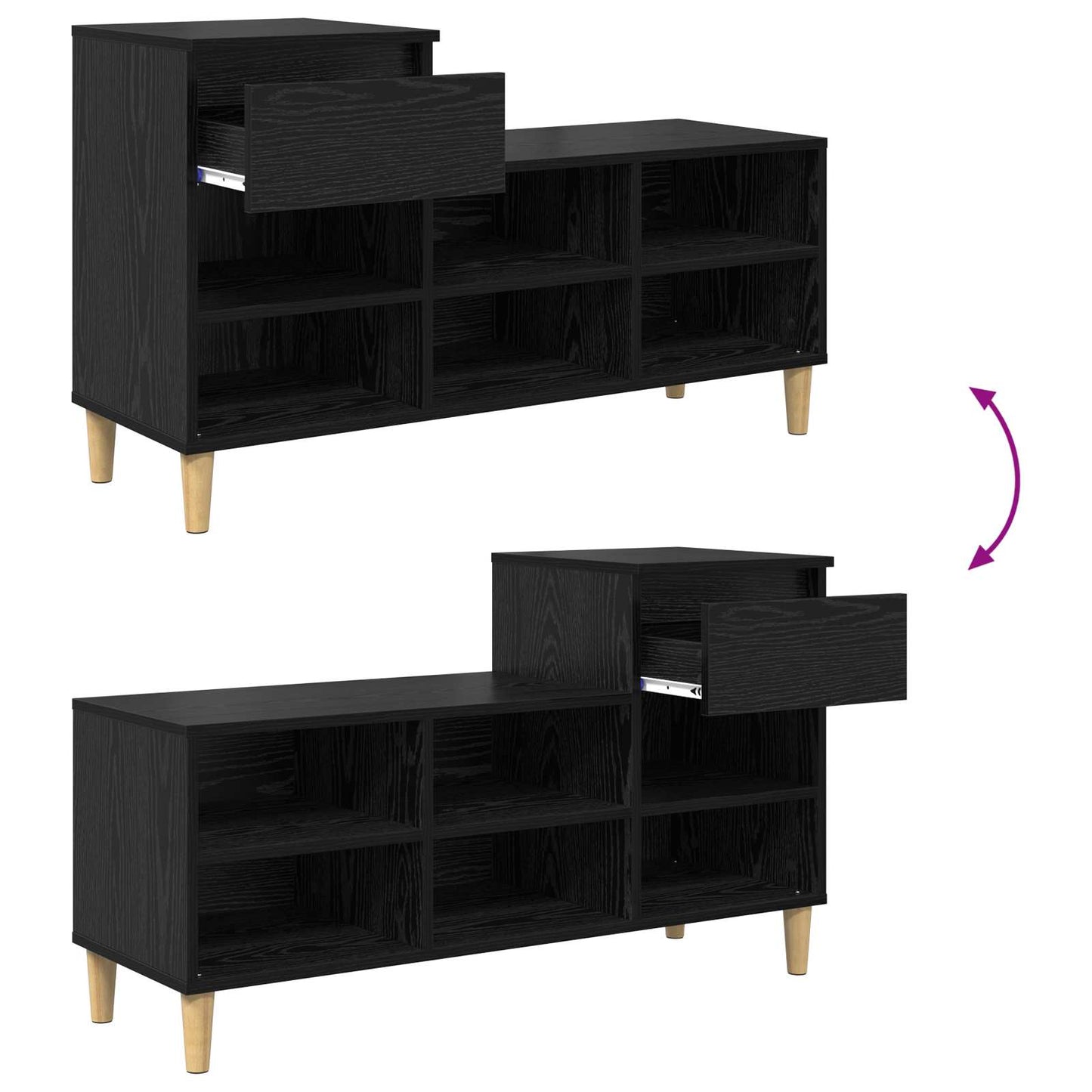 Cipőszekrény 102 x 36 x 60 cm Szerelt Fa Fekete tölgy