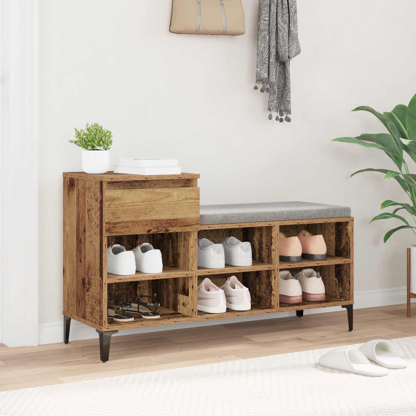 Cipőszekrény 102 x 36 x 60 cm Szerelt Fa Régi fa