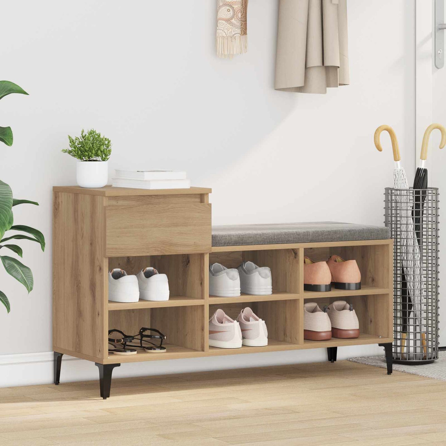 Cipőszekrény 102 x 36 x 60 cm Faanyag kézműves tölgy