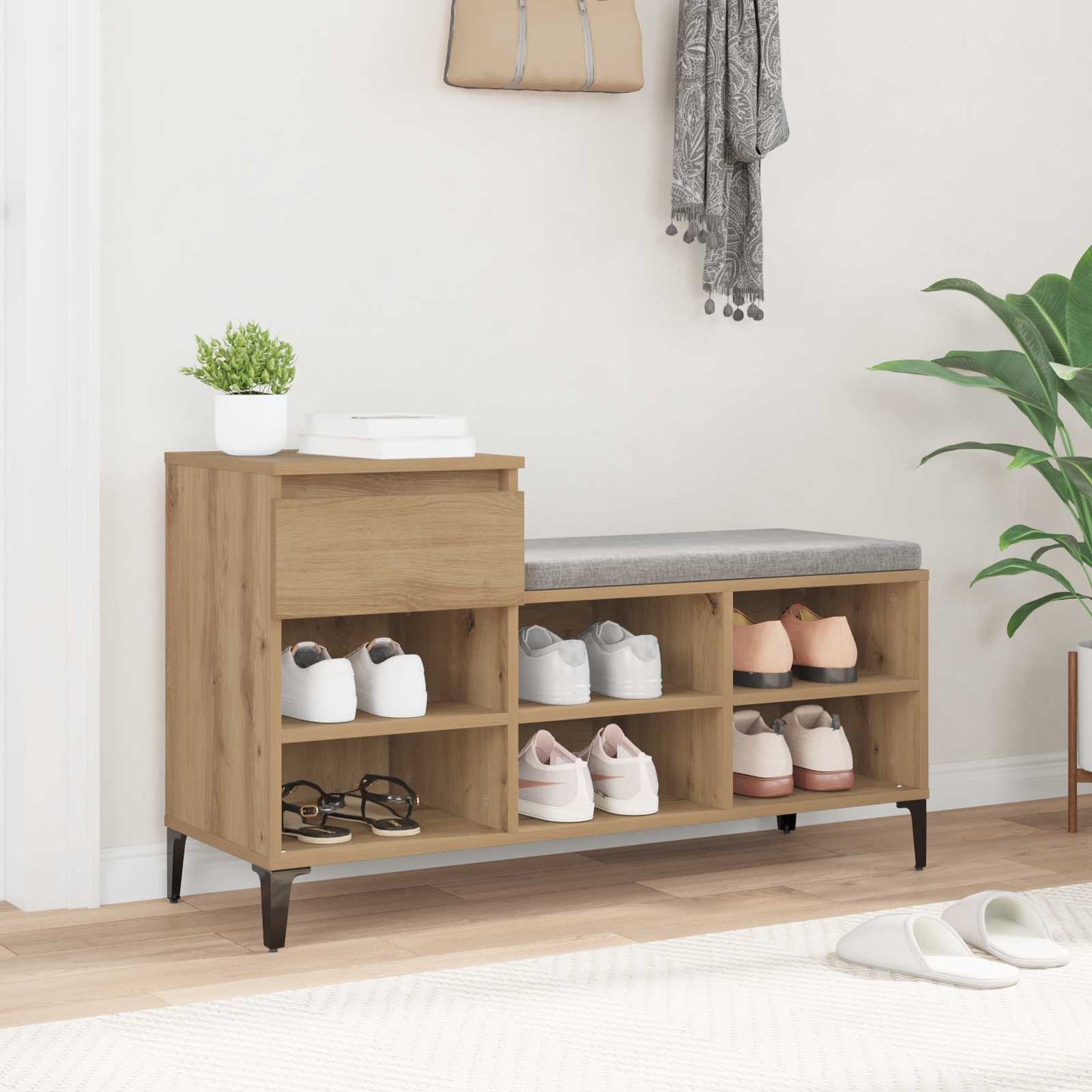 Cipőszekrény 102 x 36 x 60 cm Faanyag kézműves tölgy