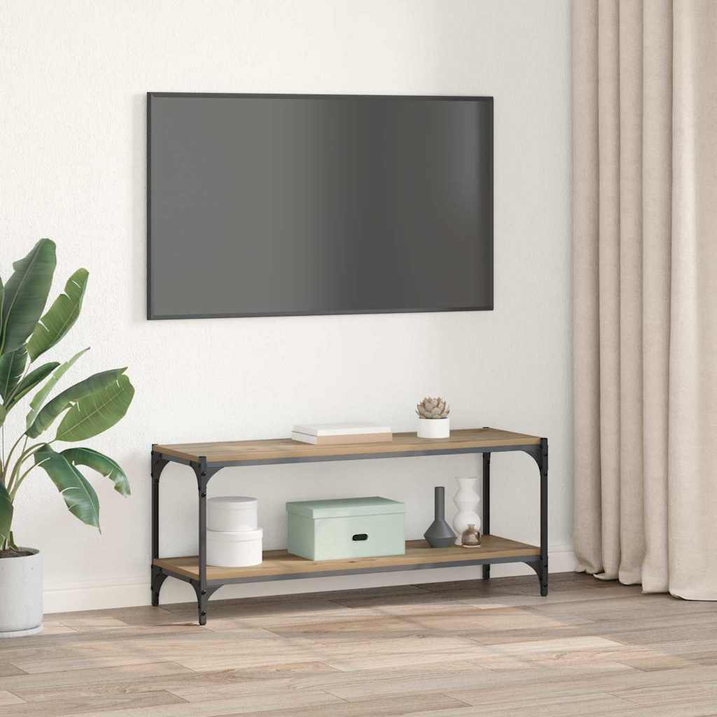 TV szekrény 2 szintes 100x33x41cm Műszaki fa és vas