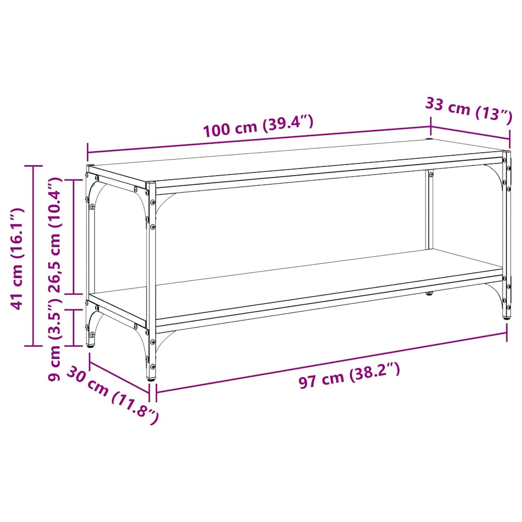 TV szekrény Fekete tölgy 100x33x41cm Műszaki fa és vas
