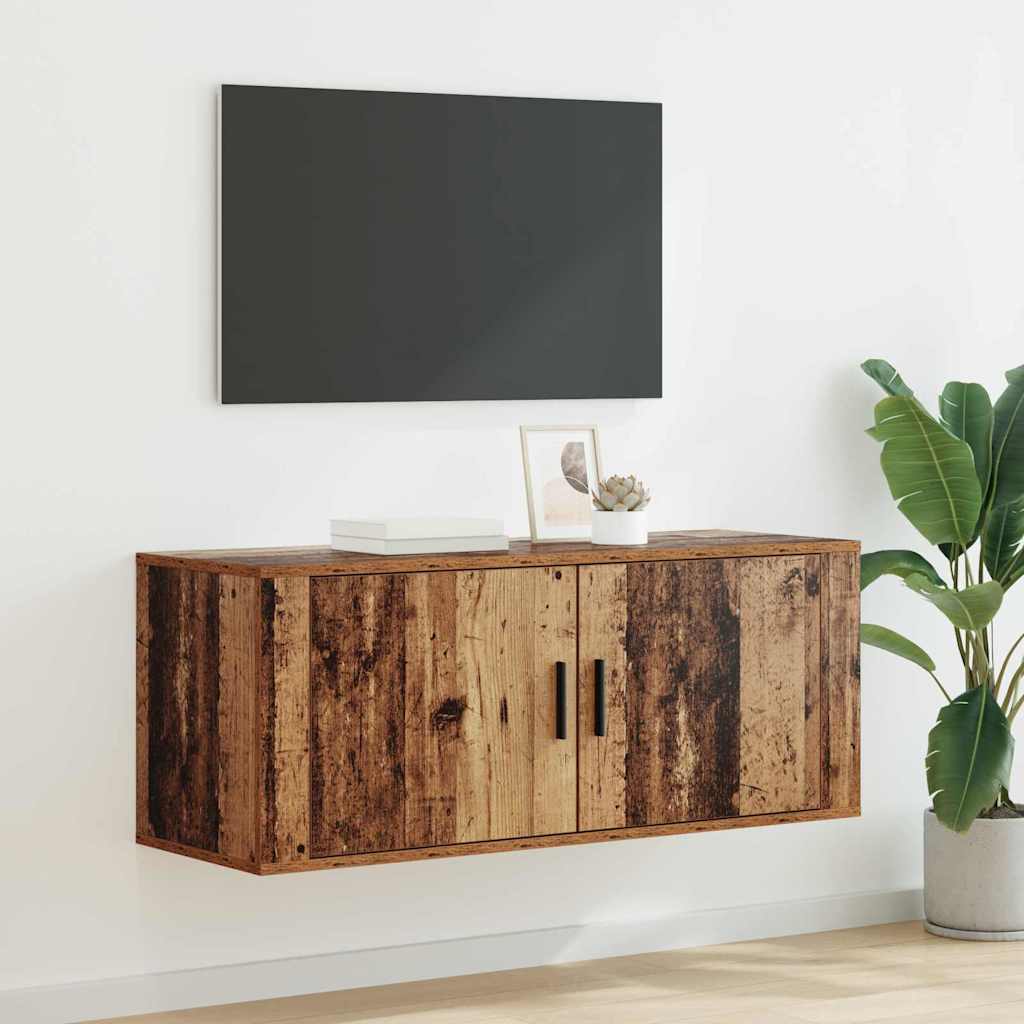 Fali TV Szekrény 100 x 34,5 x 40 cm Öreg fa Szerelt Fa