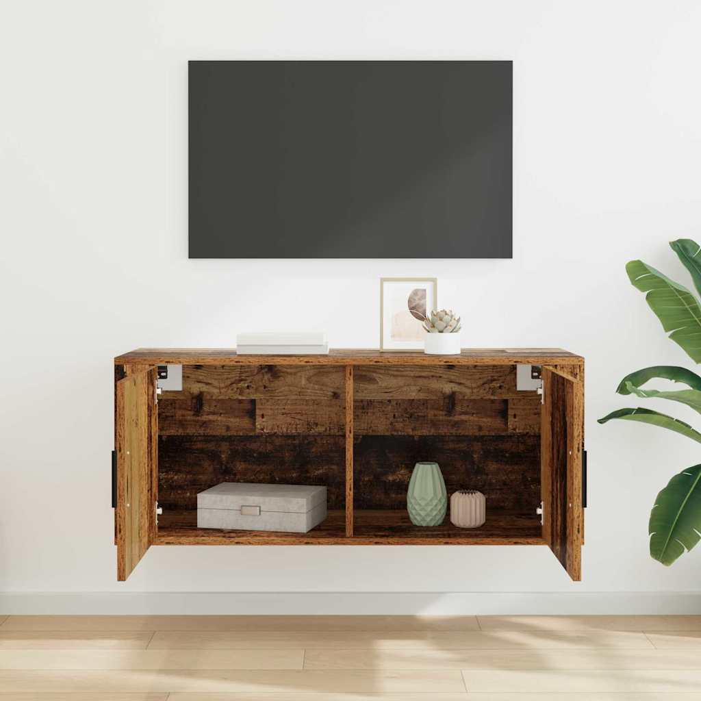 Fali TV Szekrény 100 x 34,5 x 40 cm Öreg fa Szerelt Fa
