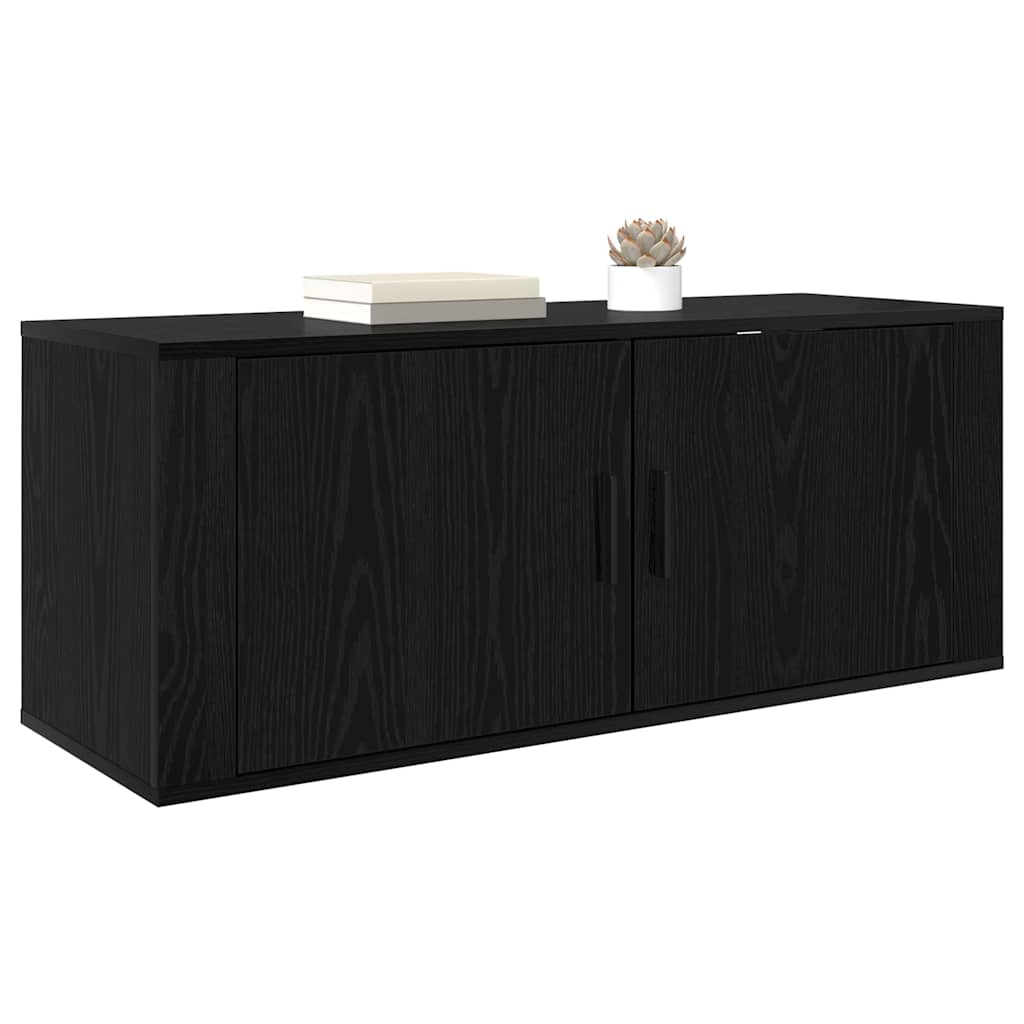 Fali TV Szekrény 100 x 34,5 x 40 cm Fekete tölgy Szerelt Fa