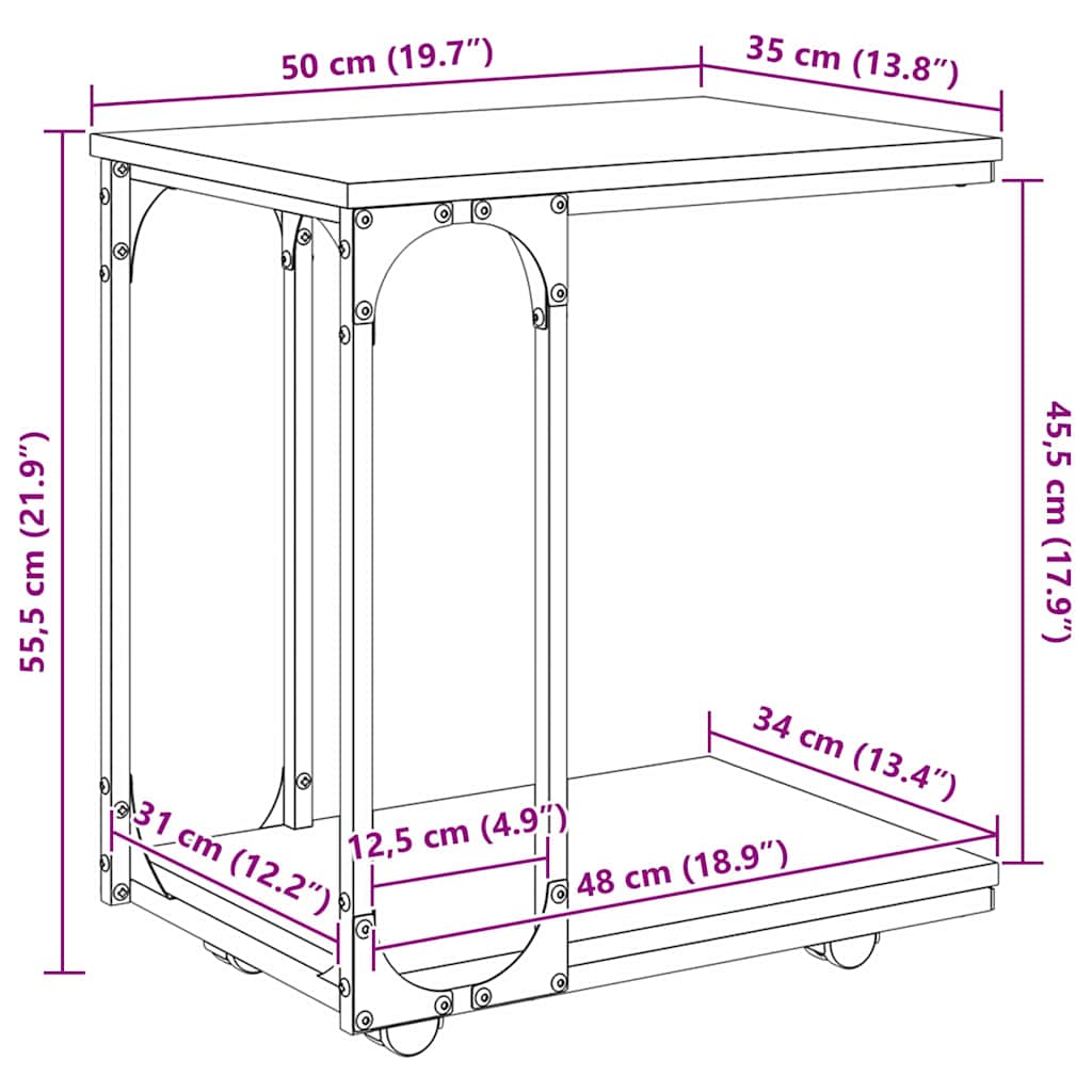 Oldal asztal polcokkal Öreg fa 50 x 35 x 55.5 cm Faanyag
