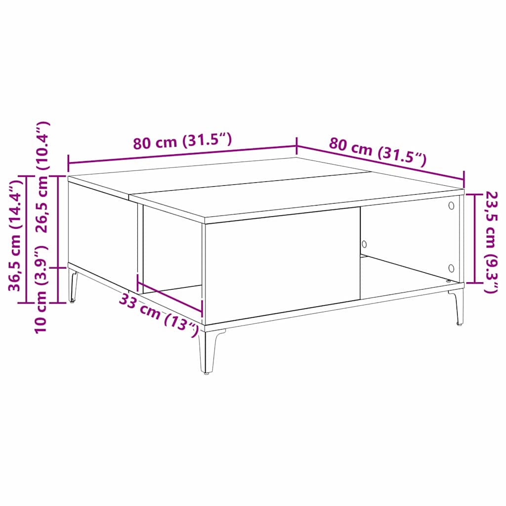 Dohányzóasztal Öreg fa 80 x 80 x 36,5 cm Szerelt Fa