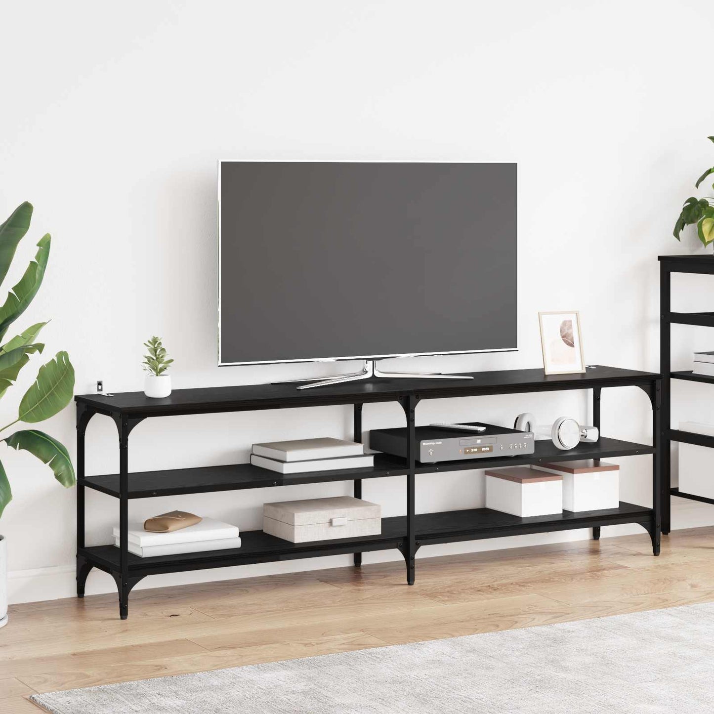 TV szekrény Fekete tölgy 160 x 30 x 50 cm Műszaki fa és vas