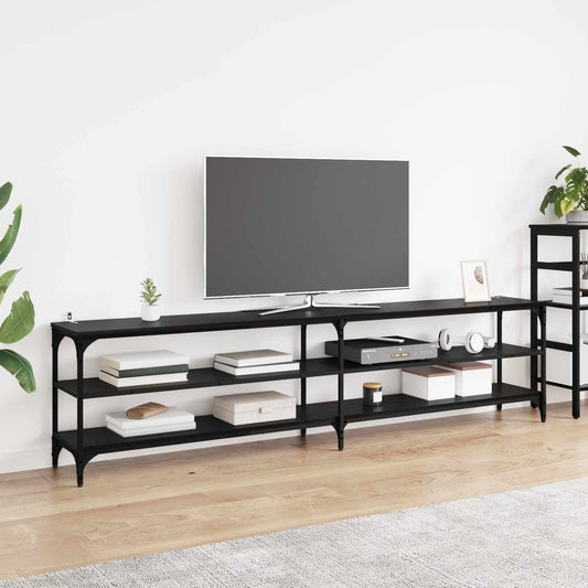 TV szekrény Fekete tölgy 200 x 30 x 50 cm Műszaki fa és vas