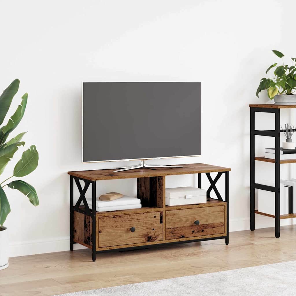 TV szekrény fiókkal Öreg fa 90 x 33 x 45 cm Műszaki fa és acél