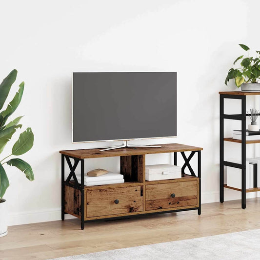 TV szekrény fiókkal Öreg fa 90 x 33 x 45 cm Műszaki fa és acél