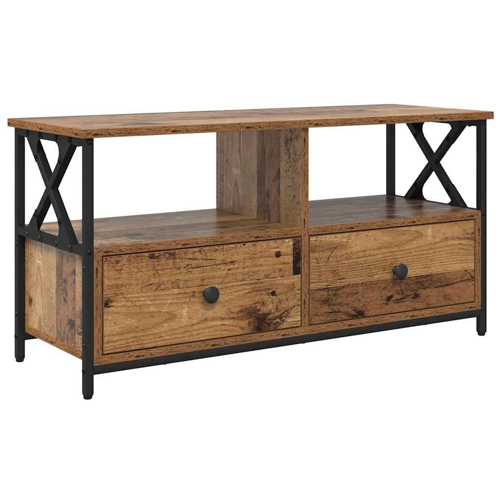 TV szekrény fiókkal Öreg fa 90 x 33 x 45 cm Műszaki fa és acél
