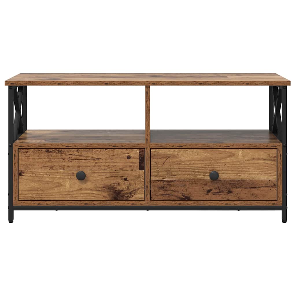 TV szekrény fiókkal Öreg fa 90 x 33 x 45 cm Műszaki fa és acél