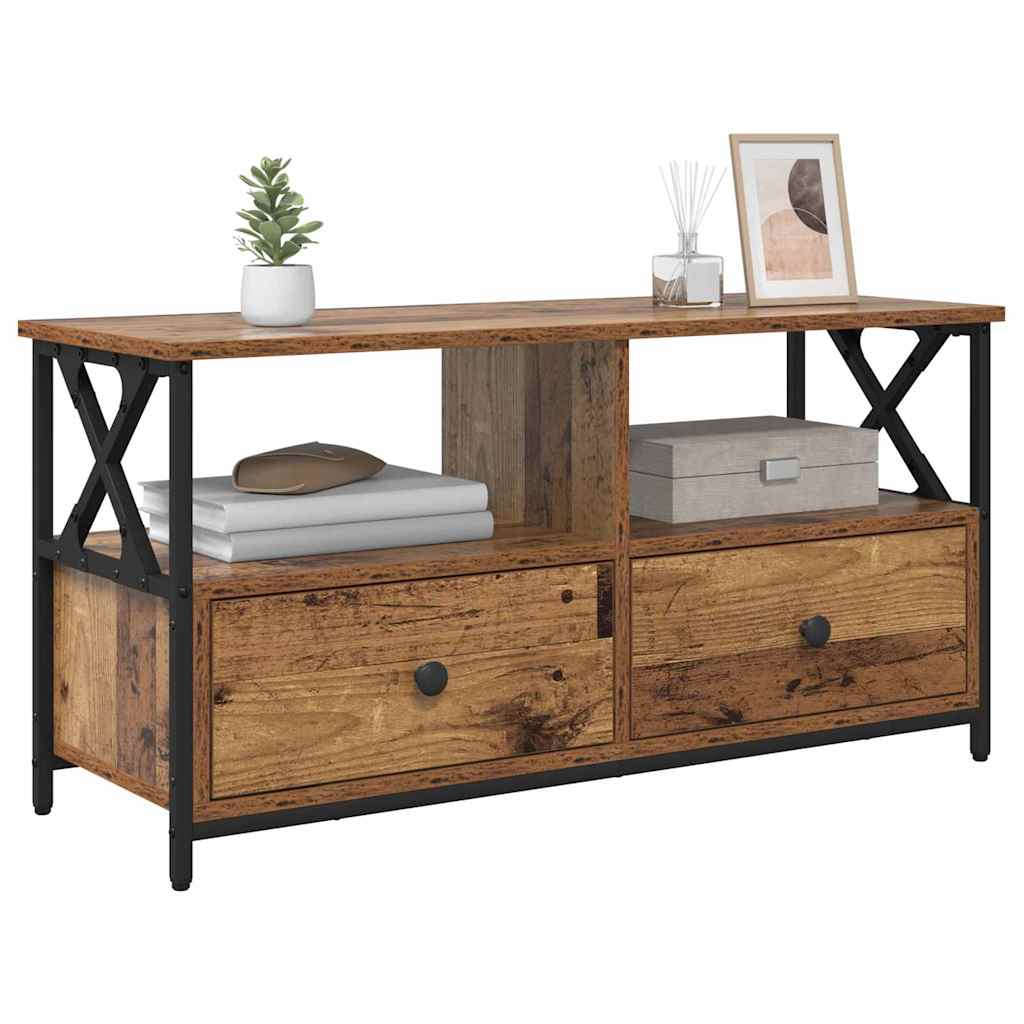 TV szekrény fiókkal Öreg fa 90 x 33 x 45 cm Műszaki fa és acél