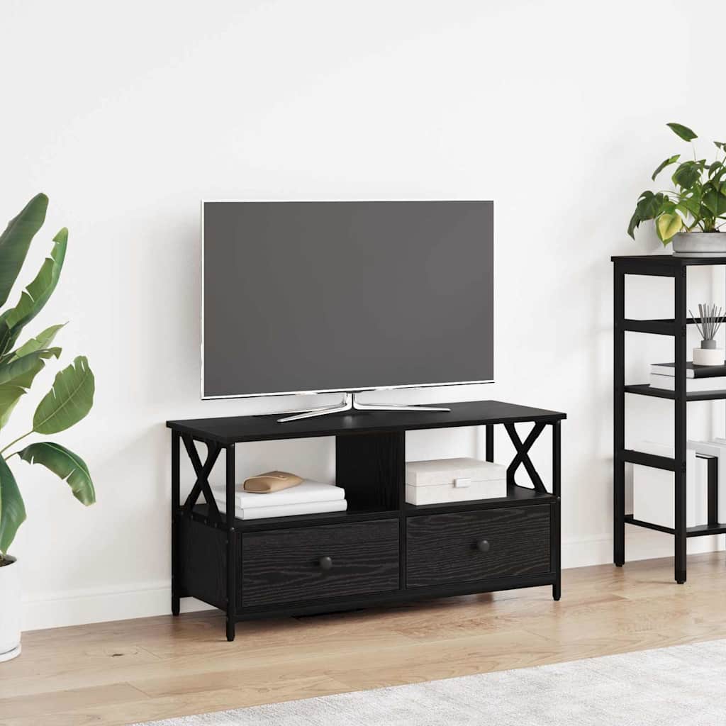 TV szekrény Fekete tölgy 90 x 33 x 45 cm Műszaki fa és acél