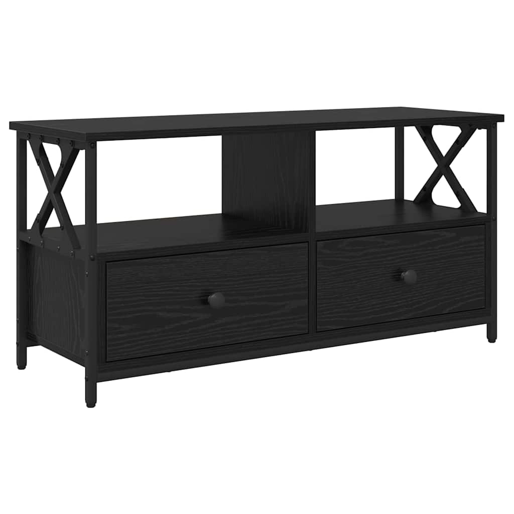 TV szekrény Fekete tölgy 90 x 33 x 45 cm Műszaki fa és acél