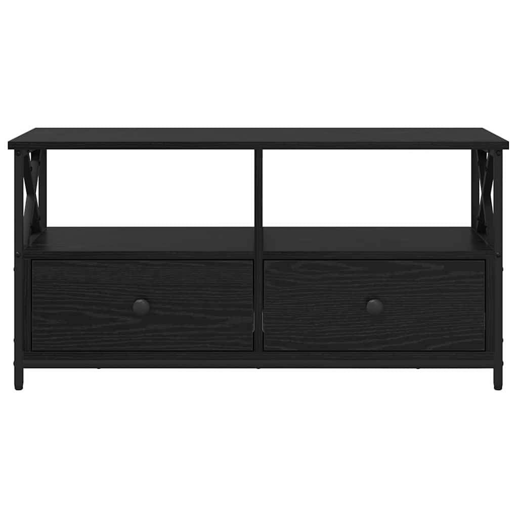 TV szekrény Fekete tölgy 90 x 33 x 45 cm Műszaki fa és acél