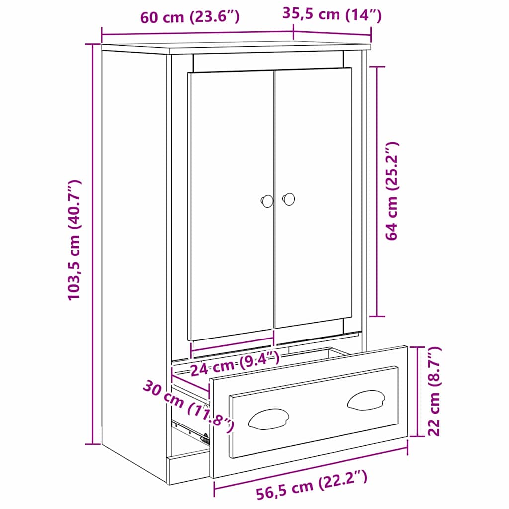Magasfiú Öreg fa 60 x 35,5 x 103,5 cm Szerelt Fa