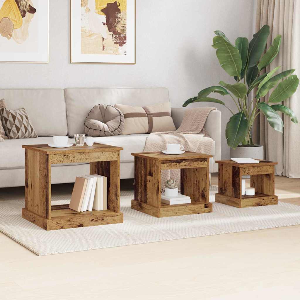 Dohányzóasztal 3 pcs Öreg fa 48 x 45 x 45 cm Szerelt Fa
