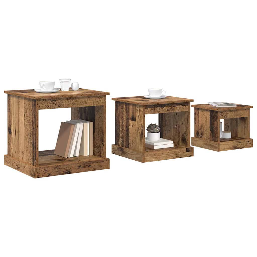 Dohányzóasztal 3 pcs Öreg fa 48 x 45 x 45 cm Szerelt Fa