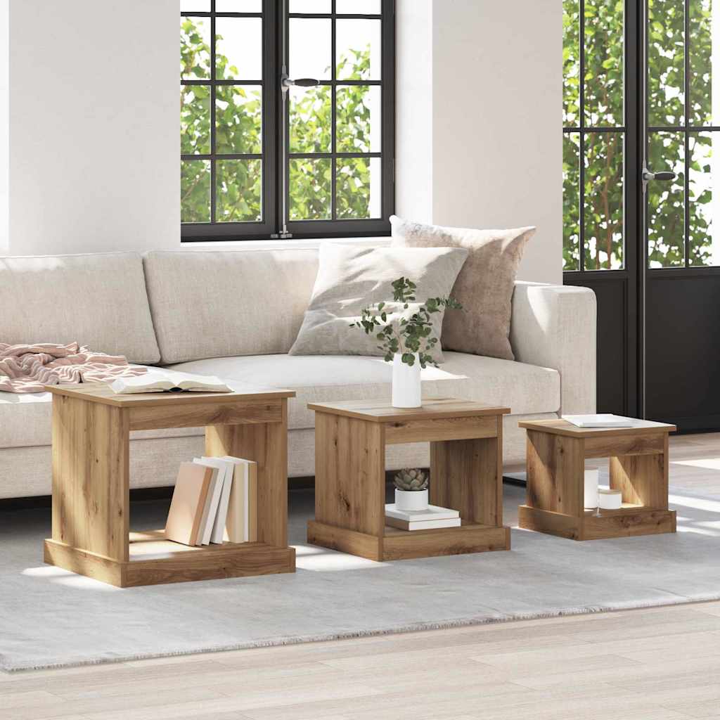 Dohányzóasztal 3 pcs Artisan tölgy 48 x 45 x 45 cm Szerelt Fa