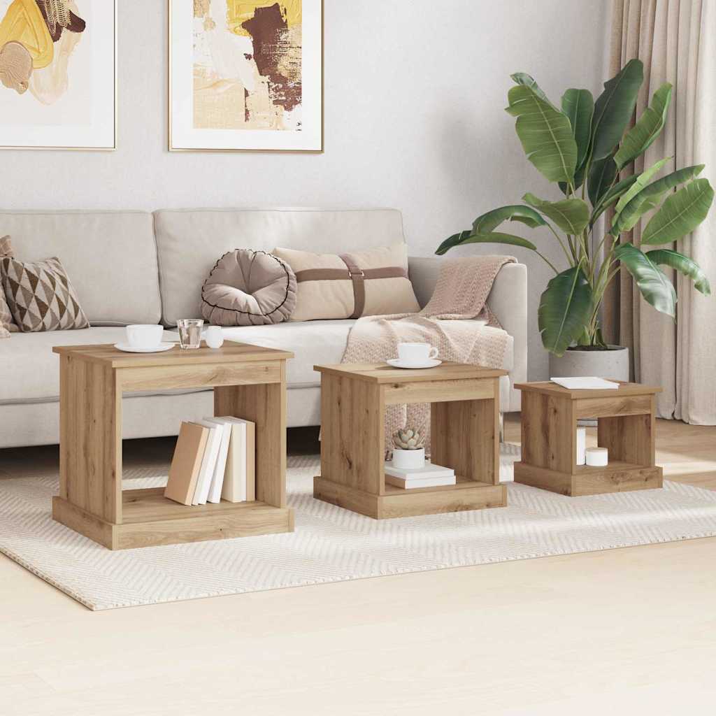 Dohányzóasztal 3 pcs Artisan tölgy 48 x 45 x 45 cm Szerelt Fa