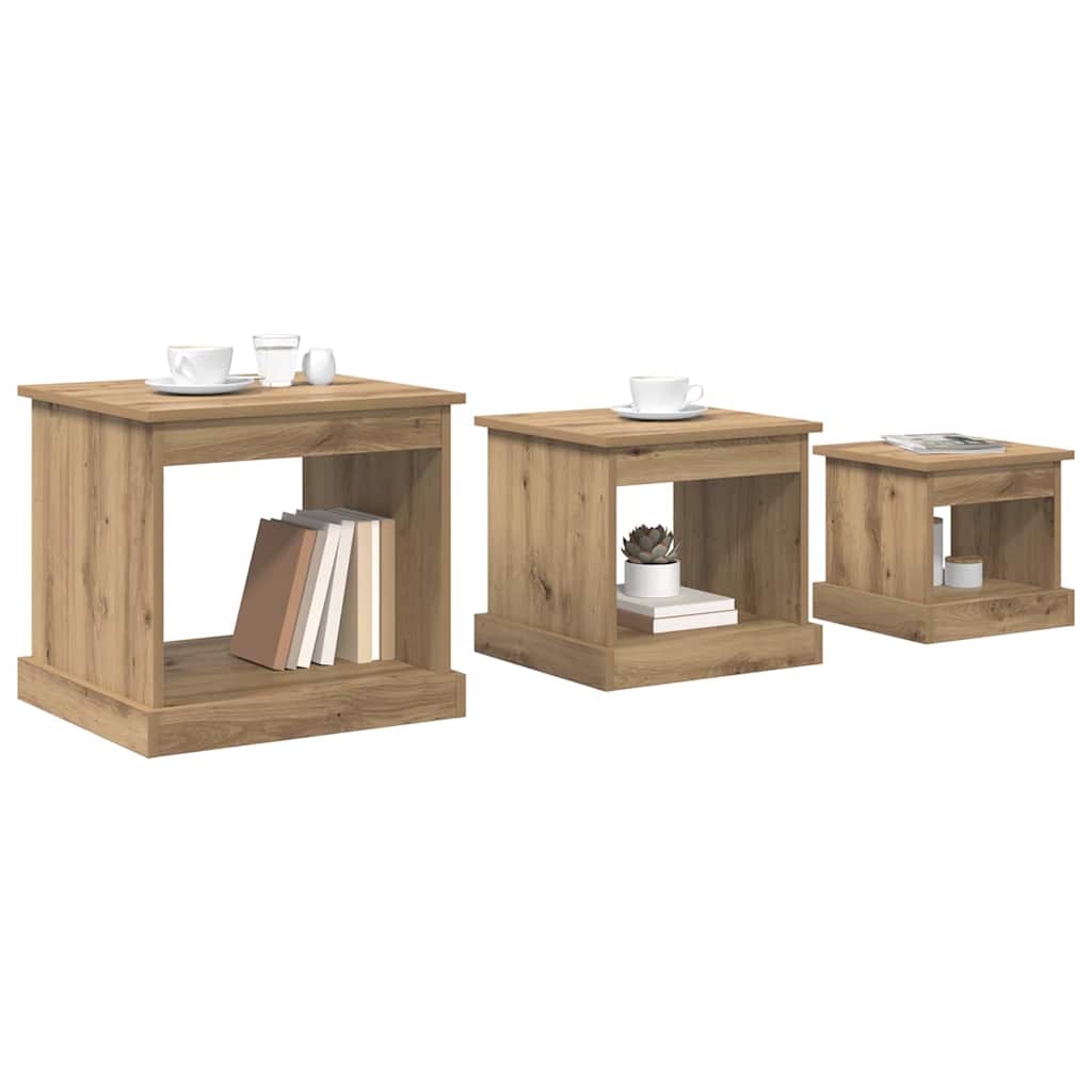 Dohányzóasztal 3 pcs Artisan tölgy 48 x 45 x 45 cm Szerelt Fa